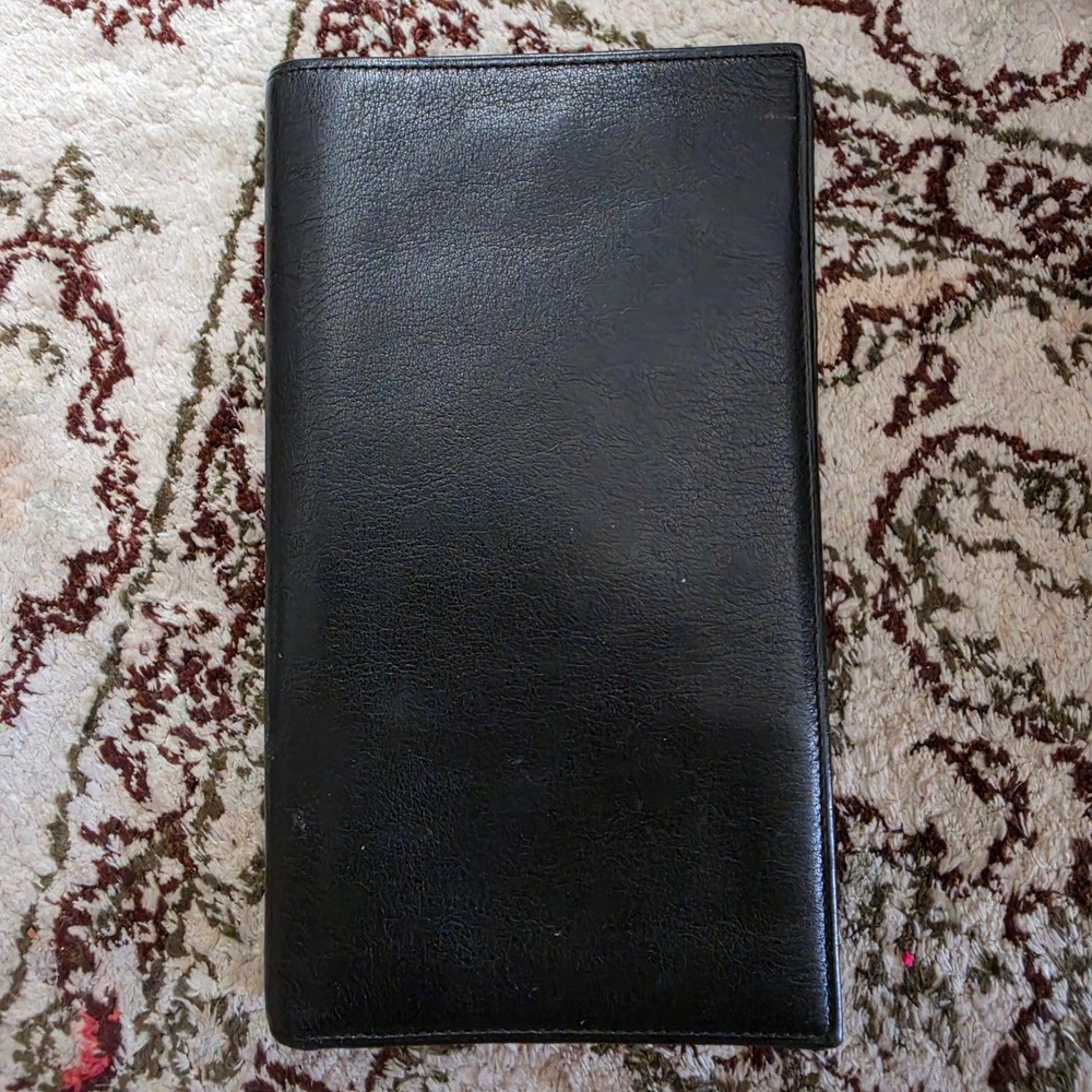 Tumi Black Leather Long Continental Bifold Wallet with ID Window and Card Slots